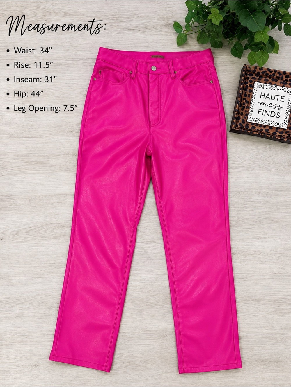 Judy Blue Hot Pink Faux Leather Western Barbiecore Pants 13/31 Tummy Control